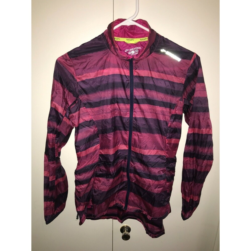 Brooks Run Happy  Pink Red Packable Jacket Women Zip Up Lightweight Size XS